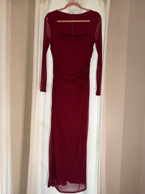 Amazon Wine Long Sleeve Ruched Maxi Dress